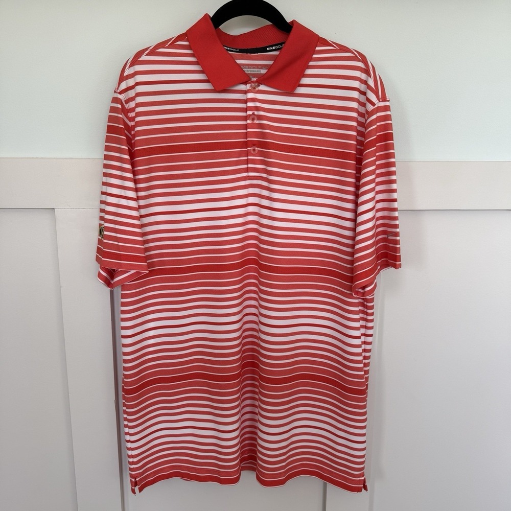 Nike Golf Tour‎ Performance shirt Men's XL Coral Red Striped Casual Wicking